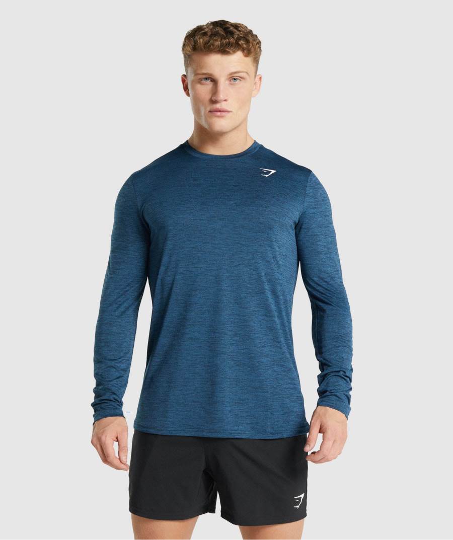 Panske Mikiny Gymshark Arrival Marl Long Sleeve Námornícka Modrá | ML7241683